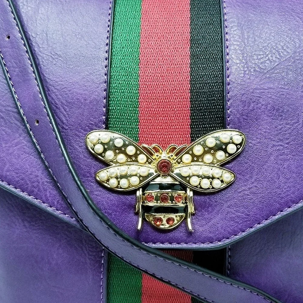 Purple Bee striped Crossbody Purse - Picture 6 of 8
